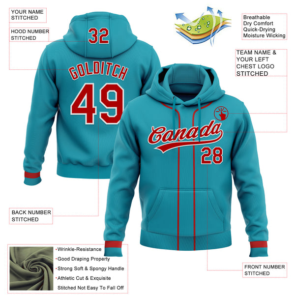 Custom Stitched Teal Red-White Baseball Pullover Sweatshirt Hoodie