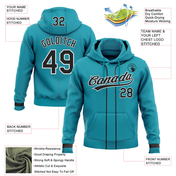 Custom Stitched Teal Black-White Baseball Pullover Sweatshirt Hoodie