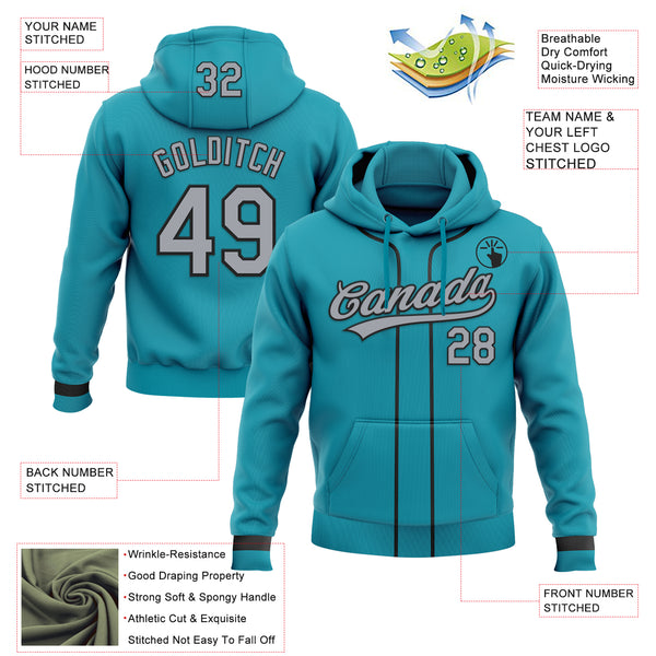 Custom Stitched Teal Gray-Black Baseball Pullover Sweatshirt Hoodie