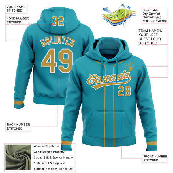Custom Stitched Teal Old Gold-White Baseball Pullover Sweatshirt Hoodie