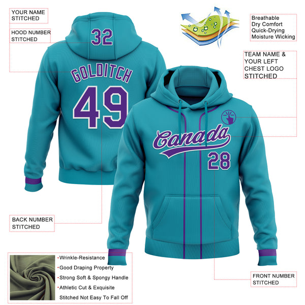 Custom Stitched Teal Purple-White Baseball Pullover Sweatshirt Hoodie