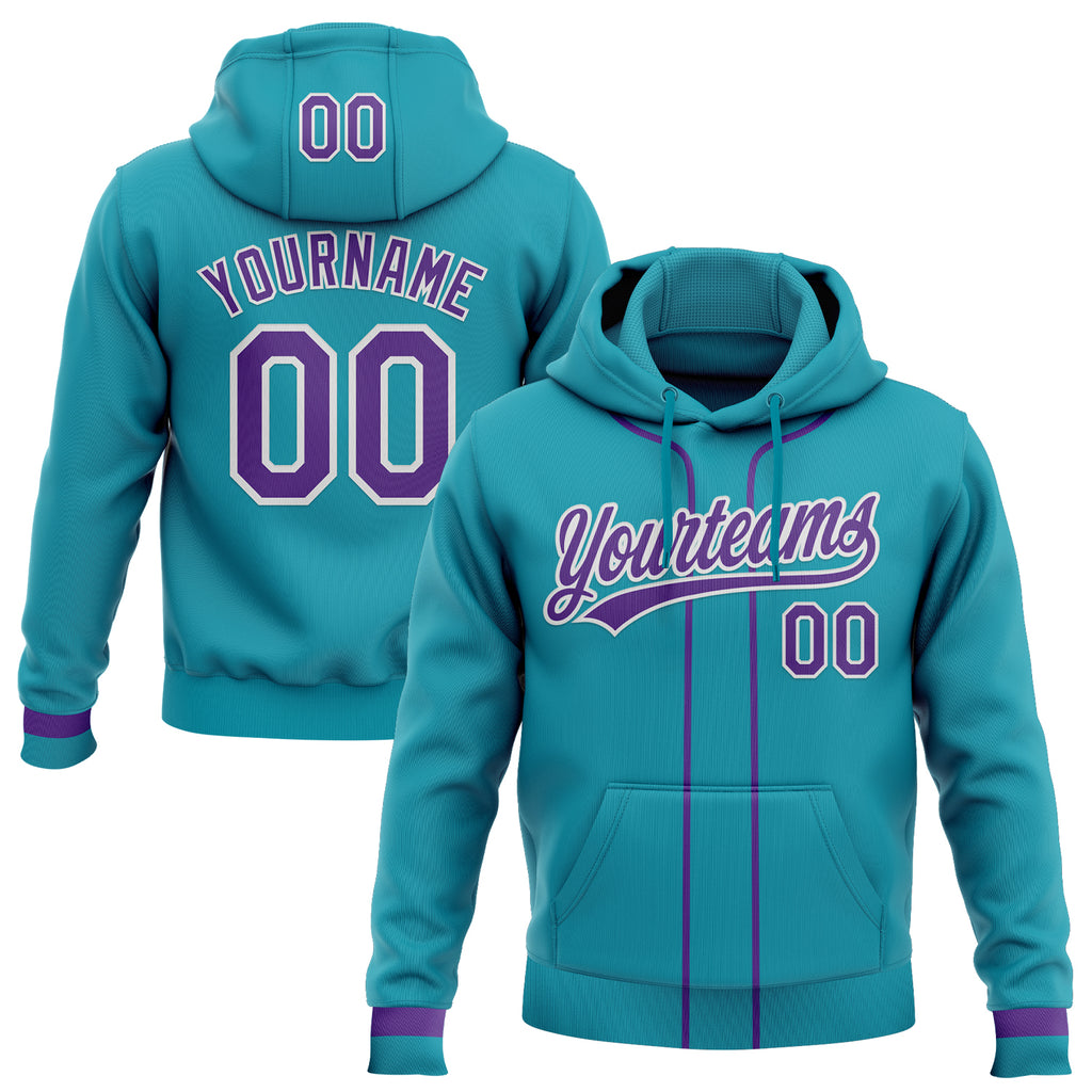 Custom Stitched Teal Purple-White Baseball Pullover Sweatshirt Hoodie