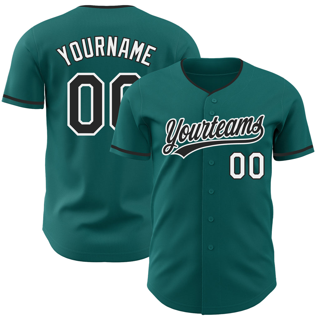 Custom Teal Black-White Authentic Baseball Jersey