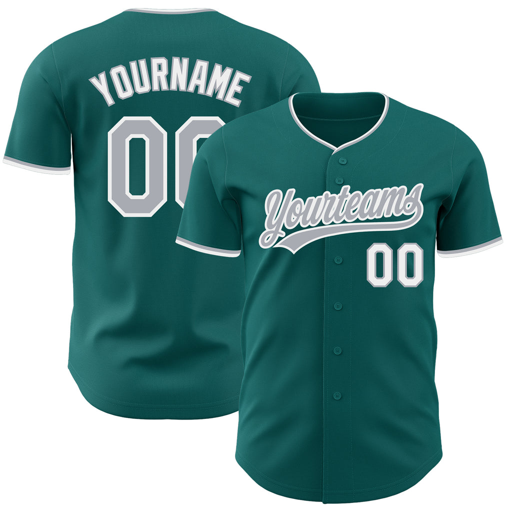 Custom Teal Gray-White Authentic Baseball Jersey