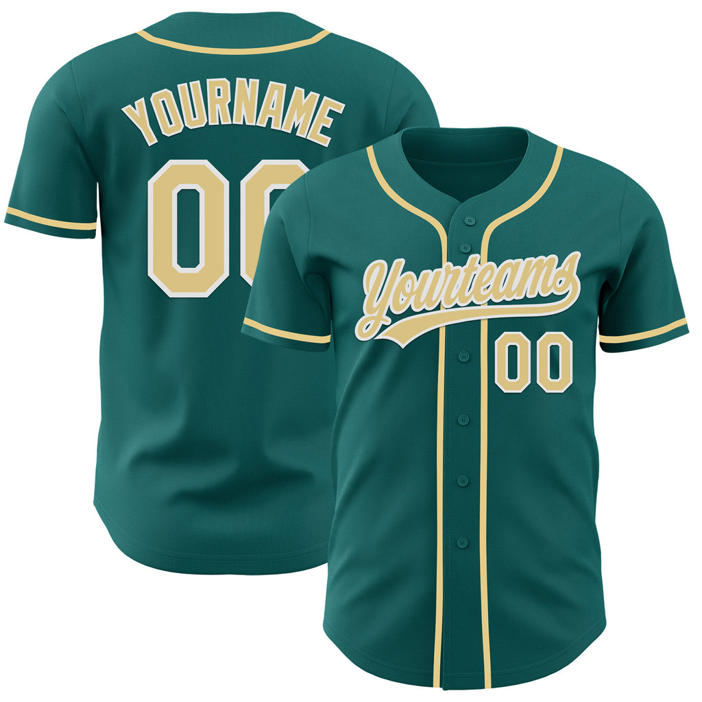 Custom Teal Vegas Gold-White Authentic Baseball Jersey