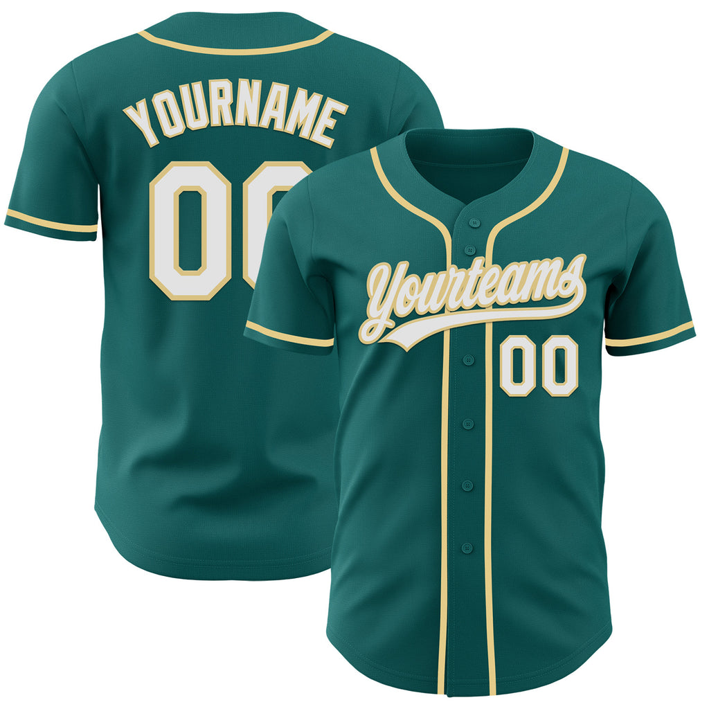 Custom Teal White-Vegas Gold Authentic Baseball Jersey