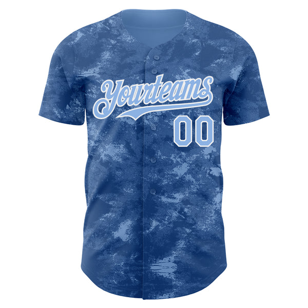 Custom Tie Dye Light Blue-White 3D Authentic Baseball Jersey