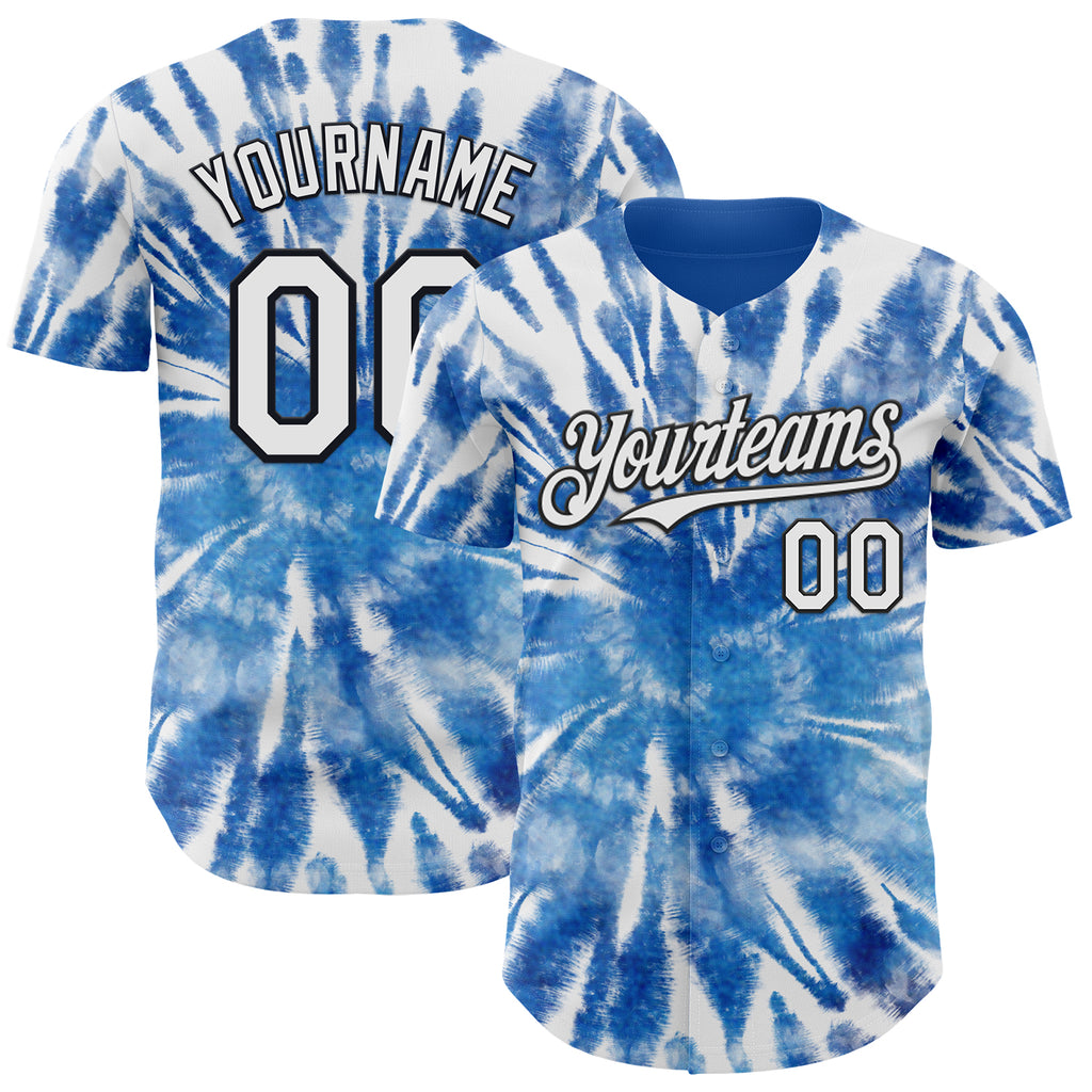 Custom Tie Dye White-Black Shibori Pattern Authentic Baseball Jersey