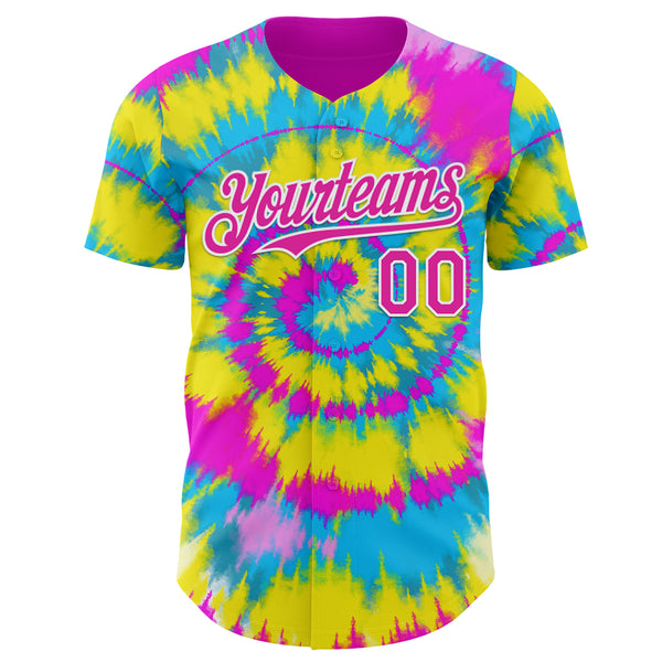 Custom Tie Dye Deep Pink-White Shibori Pattern Authentic Baseball Jersey