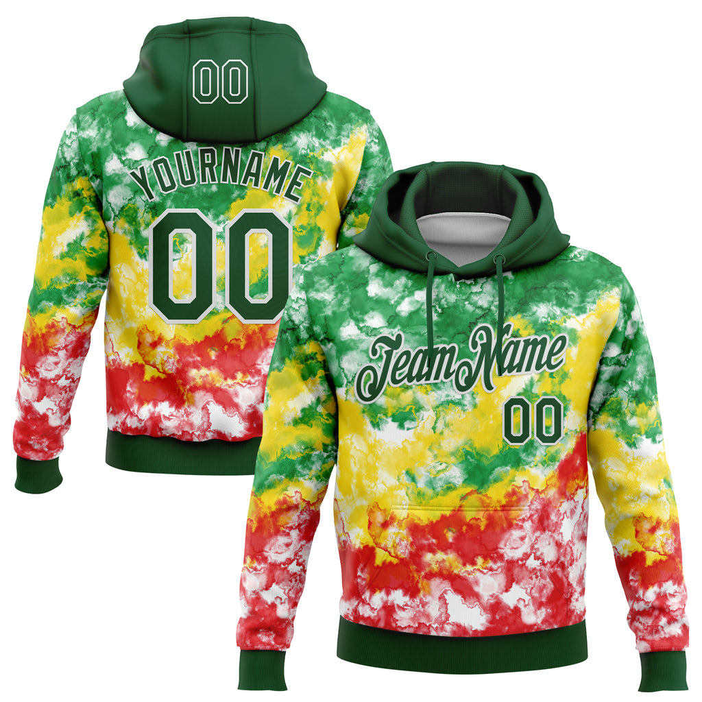 Custom Stitched Tie Dye Green-White Watercolor Cloud Splash Pullover Sweatshirt Hoodie