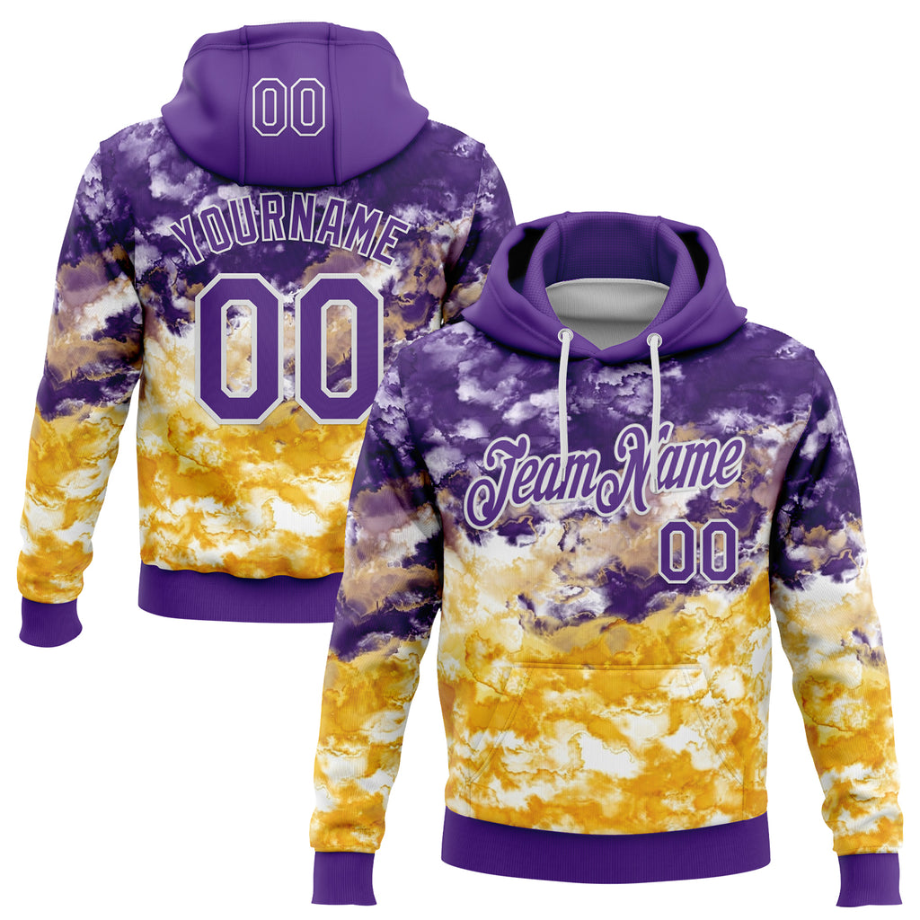 Custom Stitched Tie Dye Purple-White Watercolor Cloud Splash Pullover Sweatshirt Hoodie