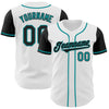 Custom White Black-Teal Authentic Two Tone Baseball Jersey