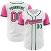 Custom White Pink-Green Authentic Two Tone Baseball Jersey