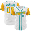 Custom White Gold-Teal Authentic Two Tone Baseball Jersey