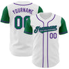 Custom White Kelly Green-Purple Authentic Two Tone Baseball Jersey
