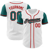Custom White Teal-Red Authentic Two Tone Baseball Jersey