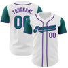 Custom White Teal-Purple Authentic Two Tone Baseball Jersey