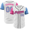 Custom White Light Blue Black-Pink Authentic Two Tone Baseball Jersey