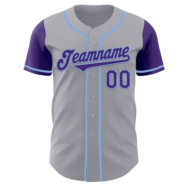 Custom Gray Purple-Light Blue Authentic Two Tone Baseball Jersey