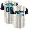 Custom Cream Navy Pinstripe Teal Authentic Two Tone Baseball Jersey