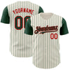 Custom Cream Green Pinstripe Red Authentic Two Tone Baseball Jersey