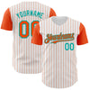 Custom White Orange Pinstripe Aqua Authentic Two Tone Baseball Jersey