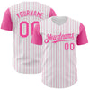 Custom White Pink Pinstripe Pink Authentic Two Tone Baseball Jersey