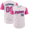 Custom White Pink Pinstripe Navy Authentic Two Tone Baseball Jersey