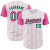 Custom White Pink Pinstripe Kelly Green Authentic Two Tone Baseball Jersey