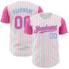 Custom White Pink Pinstripe Light Blue Authentic Two Tone Baseball Jersey