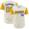 Custom White Gold Pinstripe Royal Authentic Two Tone Baseball Jersey