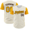 Custom White Gold Pinstripe Brown Authentic Two Tone Baseball Jersey