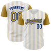 Custom White Old Gold Pinstripe Royal Authentic Two Tone Baseball Jersey