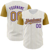 Custom White Old Gold Pinstripe Purple Authentic Two Tone Baseball Jersey