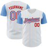Custom White Light Blue Pinstripe Red Authentic Two Tone Baseball Jersey