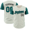 Custom Cream Teal Pinstripe Black Authentic Two Tone Baseball Jersey
