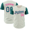 Custom Cream Teal Pinstripe White-Pink Authentic Two Tone Baseball Jersey