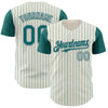Custom Cream Teal Pinstripe Gray Authentic Two Tone Baseball Jersey