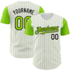 Custom White Neon Green Pinstripe Black Authentic Two Tone Baseball Jersey