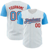 Custom White Sky Blue Pinstripe Red Authentic Two Tone Baseball Jersey
