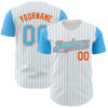 Custom White Sky Blue Pinstripe Orange Authentic Two Tone Baseball Jersey