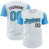 Custom White Sky Blue Pinstripe Black Authentic Two Tone Baseball Jersey