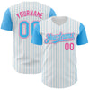 Custom White Sky Blue Pinstripe Pink Authentic Two Tone Baseball Jersey