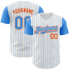 Custom White Electric Blue Pinstripe Orange Authentic Two Tone Baseball Jersey