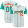 Custom White Aqua Pinstripe Orange Authentic Two Tone Baseball Jersey