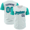 Custom White Aqua Pinstripe Navy Authentic Two Tone Baseball Jersey