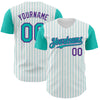 Custom White Aqua Pinstripe Purple Authentic Two Tone Baseball Jersey