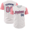 Custom White Medium Pink Pinstripe Navy Authentic Two Tone Baseball Jersey