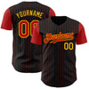 Custom Black Red Pinstripe Gold Authentic Two Tone Baseball Jersey