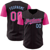 Custom Black Pink Pinstripe Light Blue Authentic Two Tone Baseball Jersey